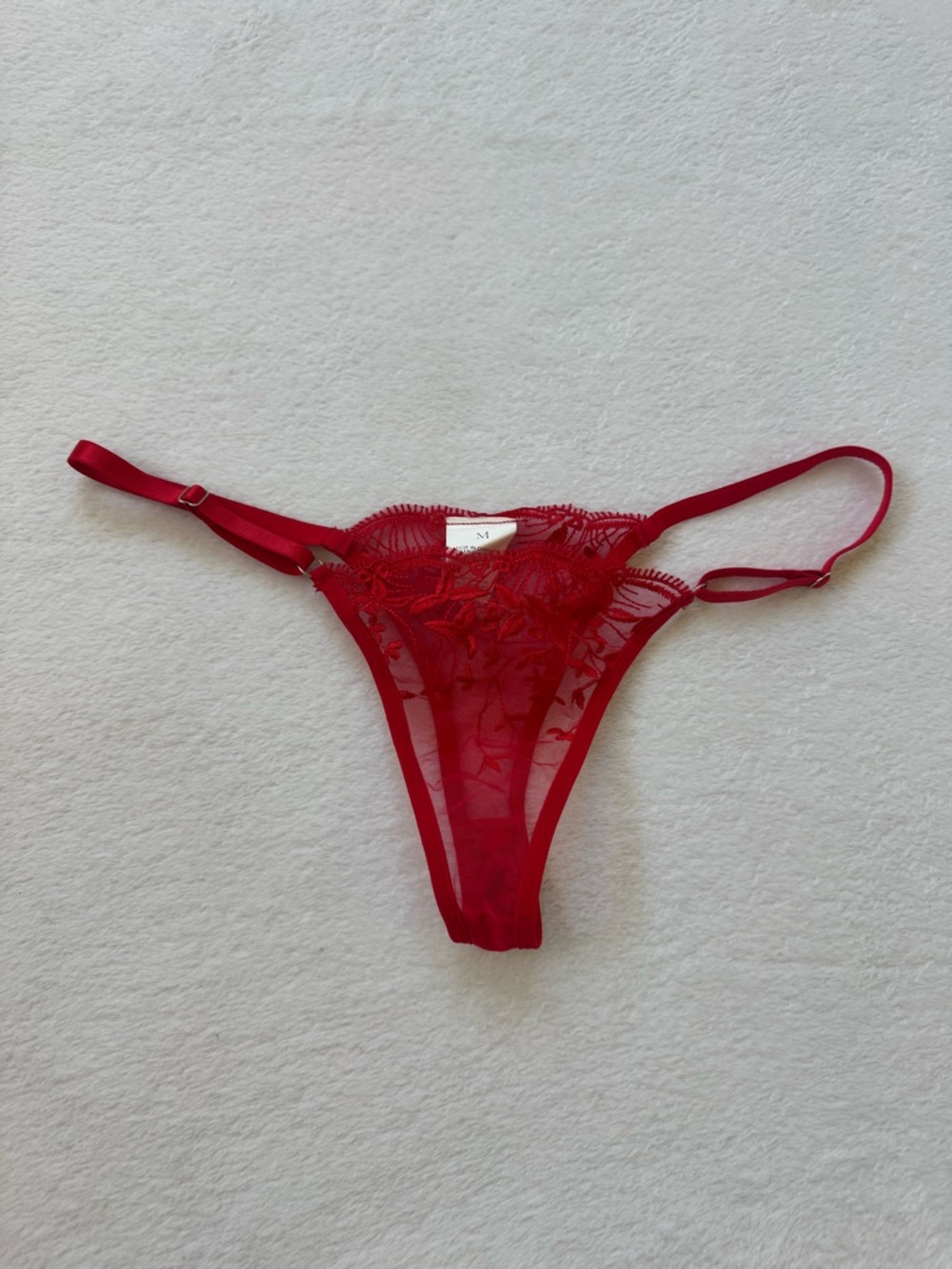 Red Lace Sheer Thong Panty - Women's Intimates